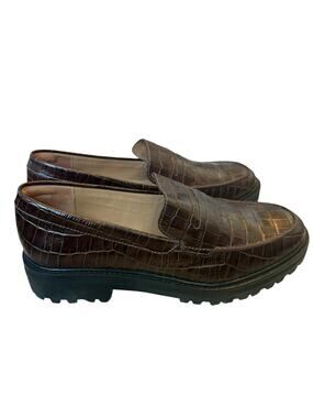 Everlane Loafers Women 10.5 Croc Embossed Chunky Shoes Brown Lug Sole Preppy